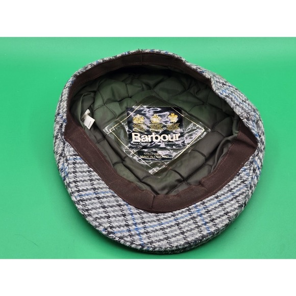 Barbour Hat Gray Blue Plaid Tweed Wool Blend Newsboy Flat Cap Size 7 3/8 - Picture 9 of 13